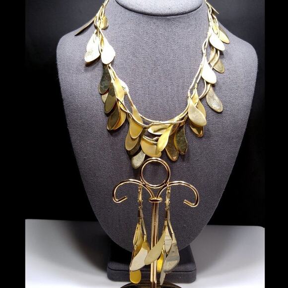 Vintage Monet Three Strand Dangle Necklace Earrings Set, Gold Tone, 1990s - Picture 2 of 6